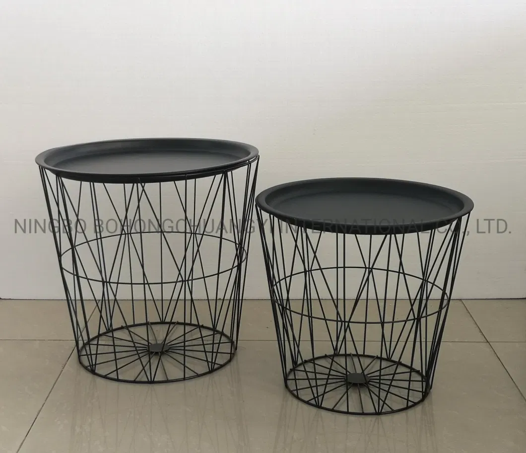 Modern Design Home Decoration Black Metal Wire Storage Baskets End Table Storage Stools