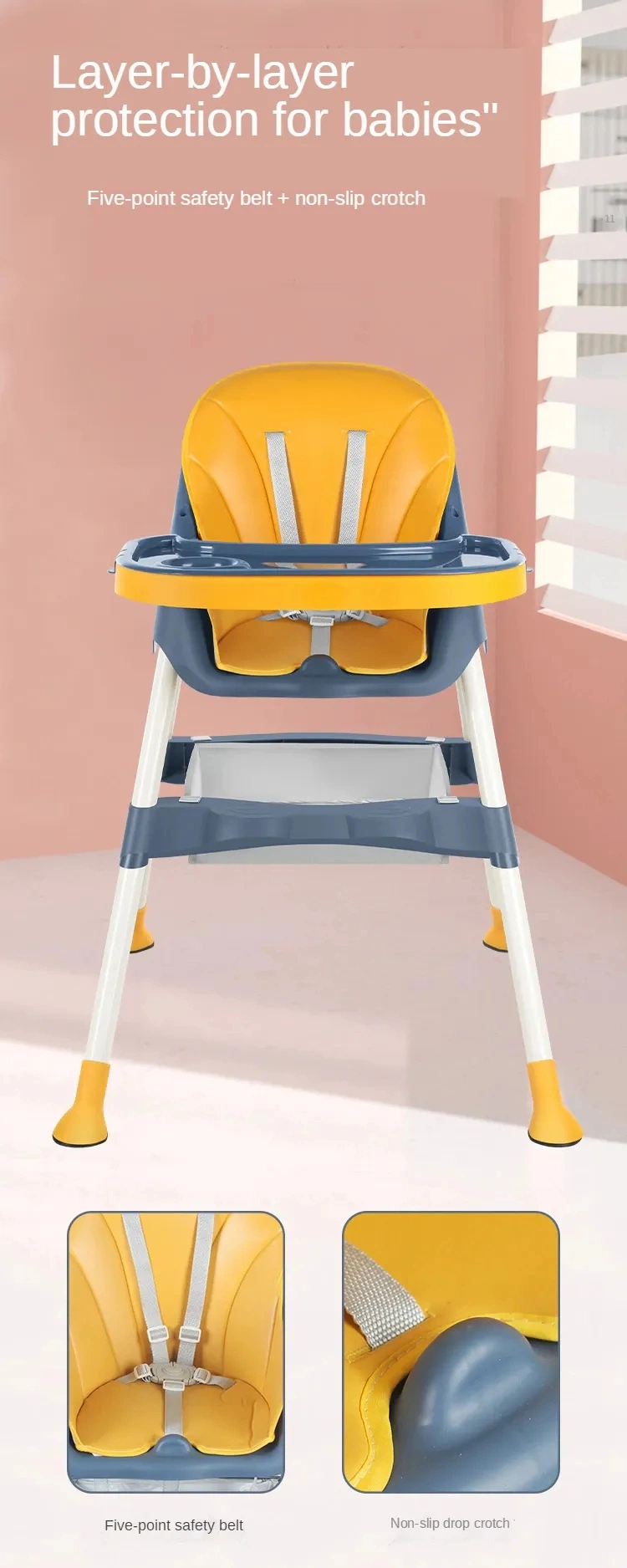 Stainless Steel Tube Folding Baby Dinning Chair New Design Portable Baby Eating High Chair for Toddler Feeding Booster Seat